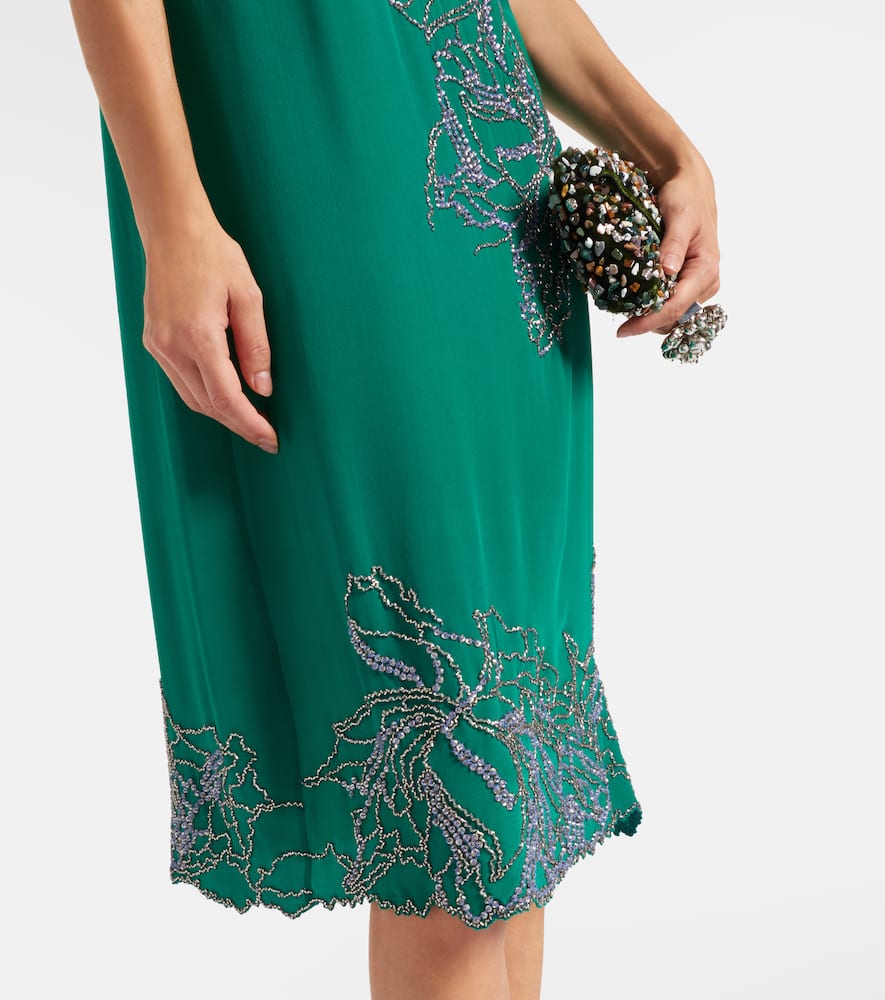 Dries Van Noten Beaded Silk Slip Dress In Green