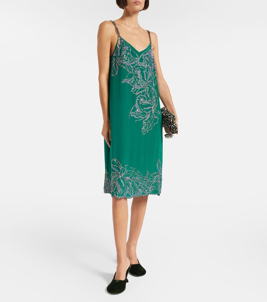 Dries Van Noten Beaded Silk Slip Dress In Green