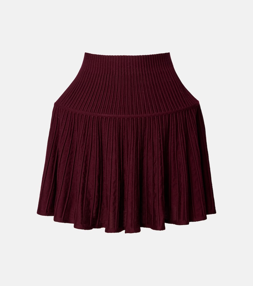 Alaïa Ribbed-knit Wool-blend Miniskirt In Burgundy