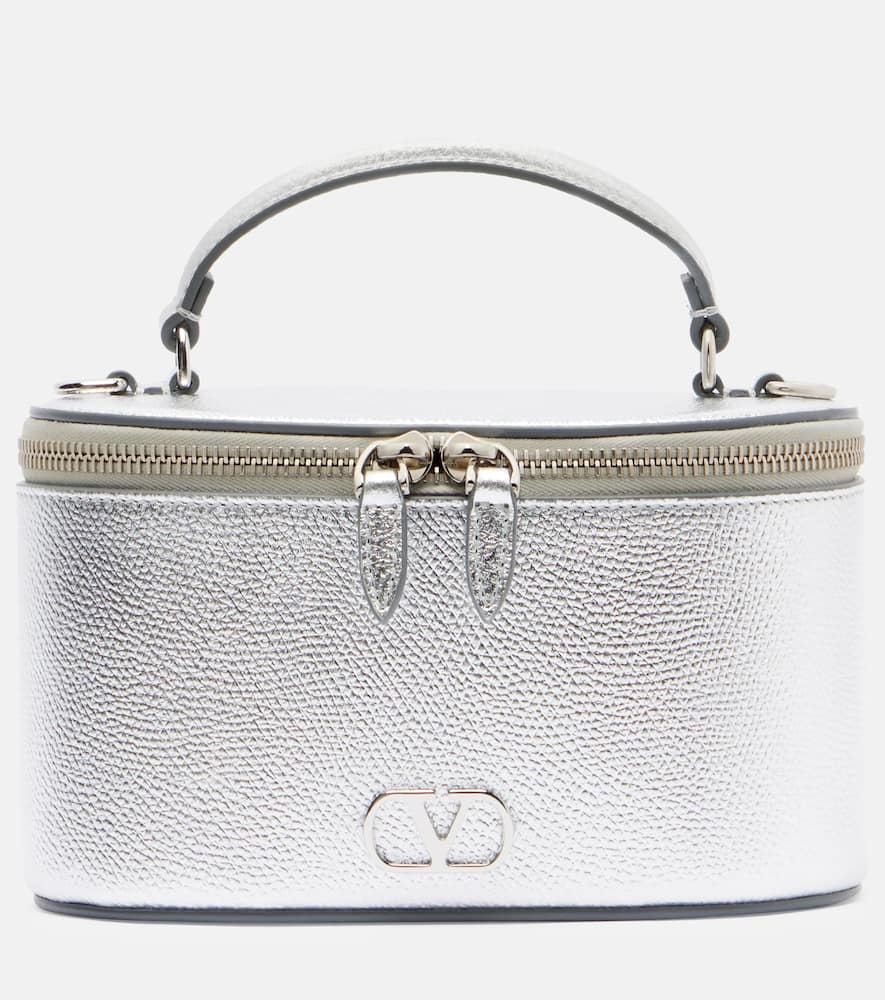 Valentino Garavani Vlogo Mini Metallic Leather Vanity Bag In Silver