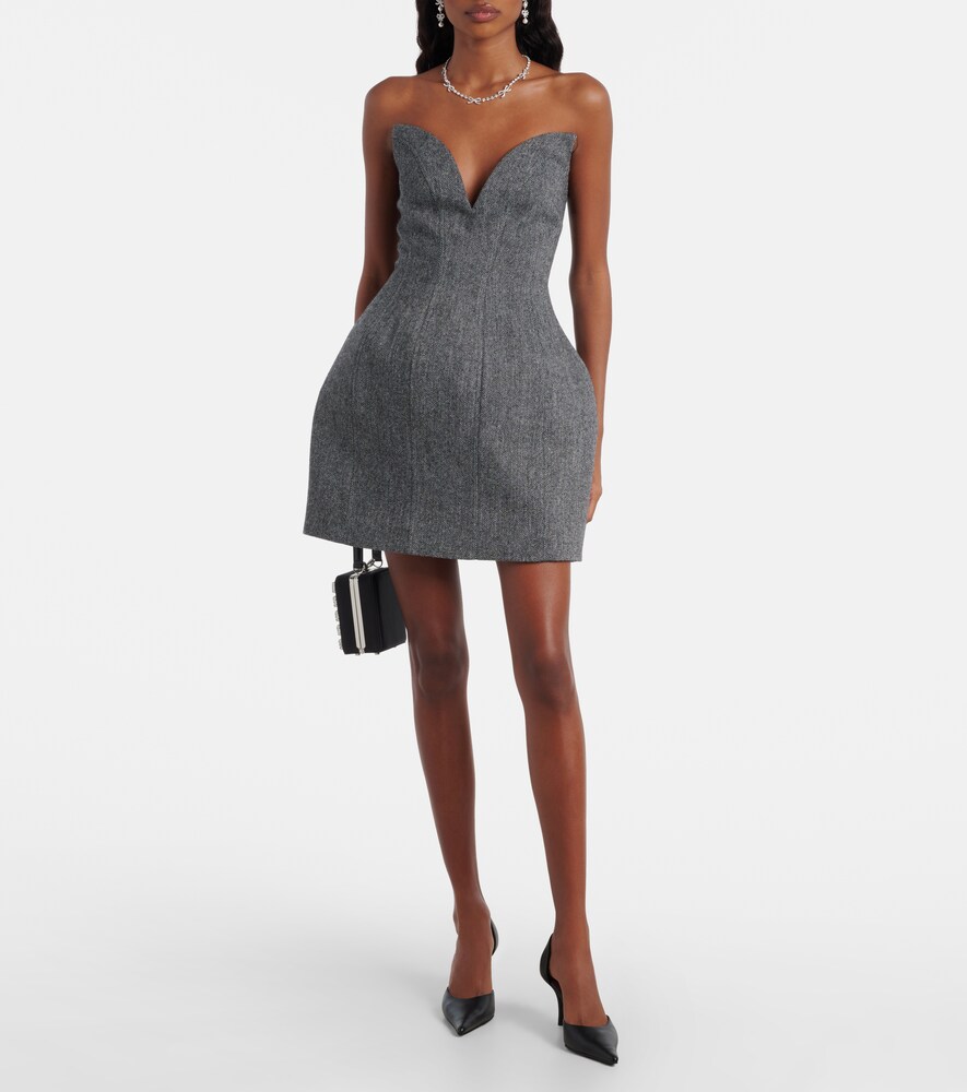 Self-Portrait Herringbone wool-blend bustier dress