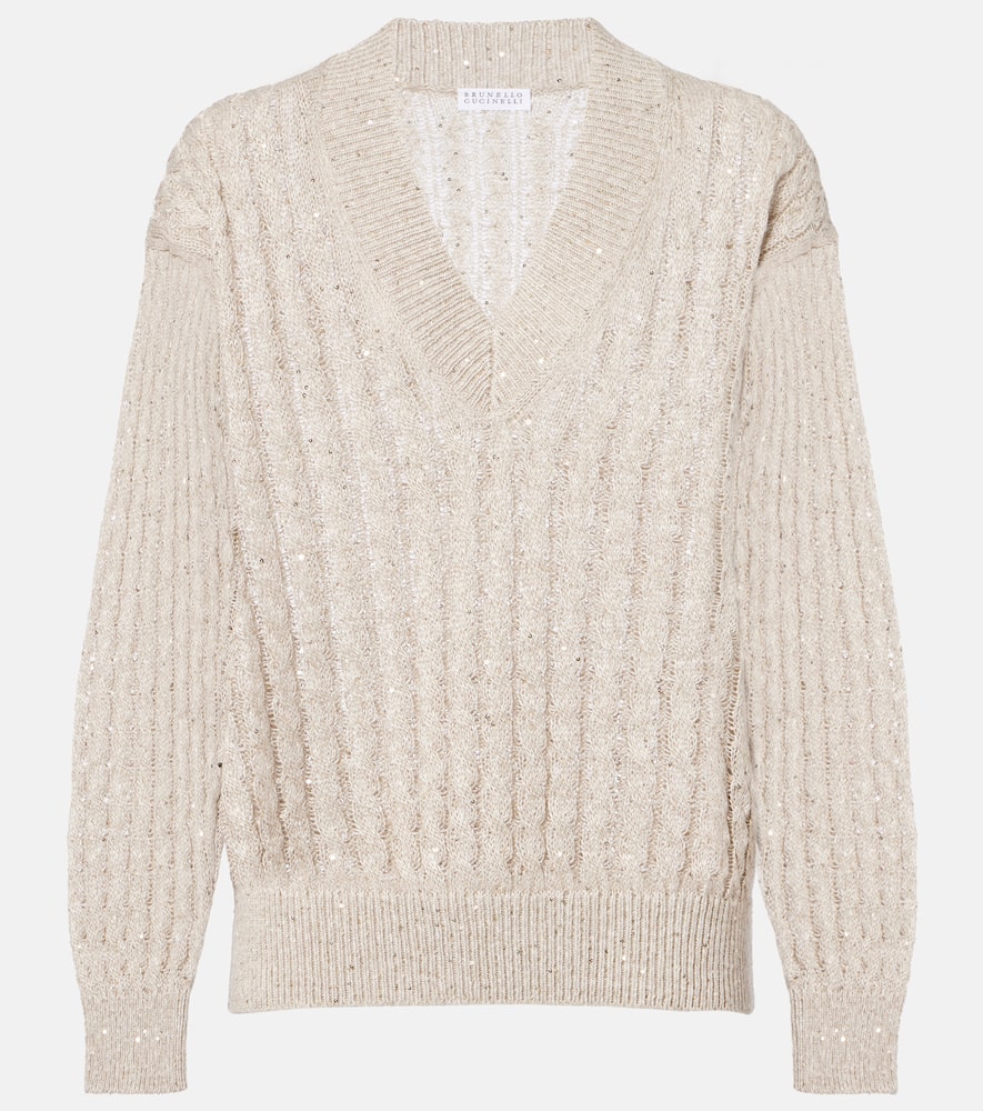 Brunello Cucinelli Sequined Linen-blend Sweater In Neutral