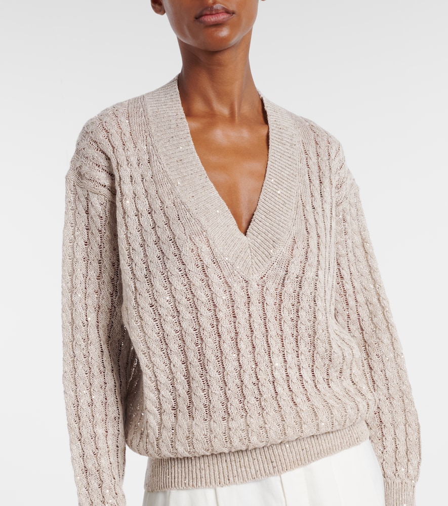  Brunello Cucinelli Brunello Cucinelli Pullover Aus Leinengemisch Mit Pailletten 