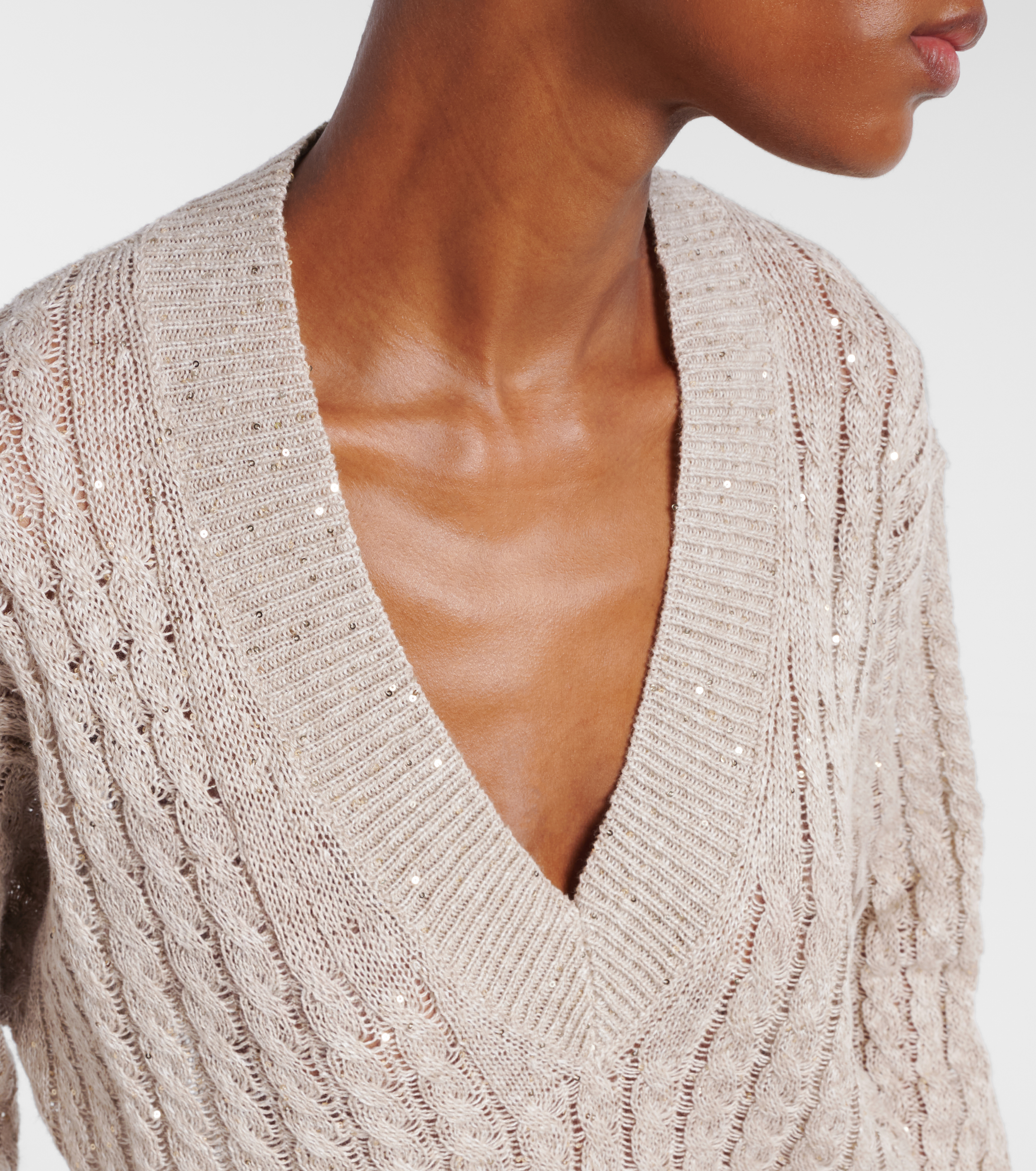  Brunello Cucinelli Brunello Cucinelli Pullover Aus Leinengemisch Mit Pailletten 