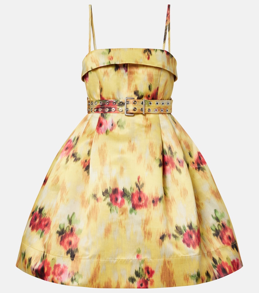 Ganni Women's Yellow Pleated Printed Satin Minidress UK Size 16 - Mytheresa
