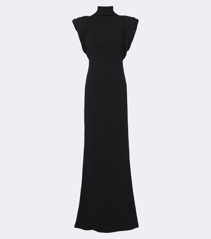Mugler Draped Wool-blend Jersey Gown In Black