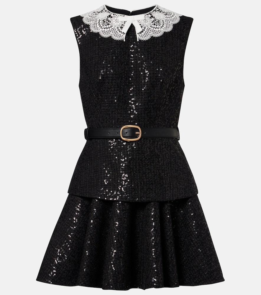 Self-Portrait Women's Black Belted Sequined Boucle Minidress UK Size 14 - Mytheresa