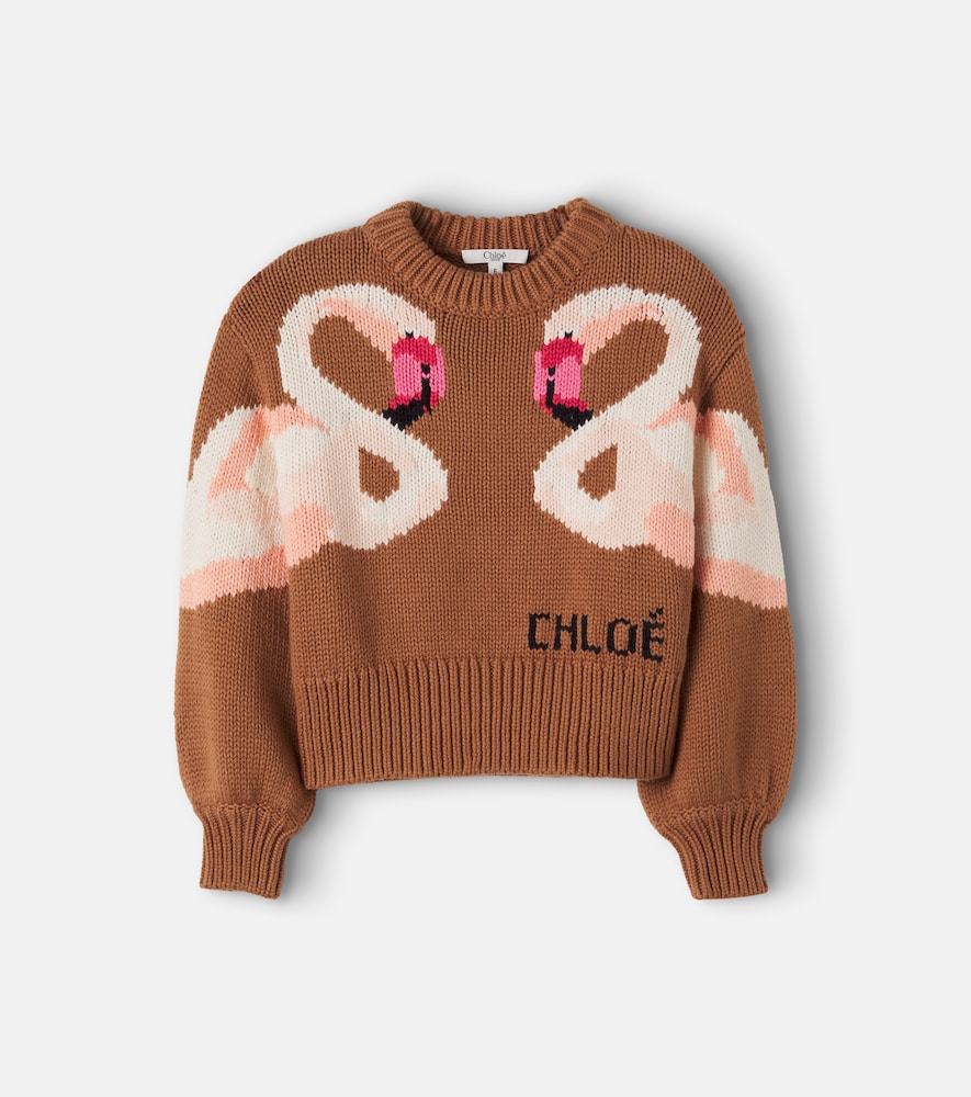 Chloé Kids Pullover in cotone e lana a intarsio