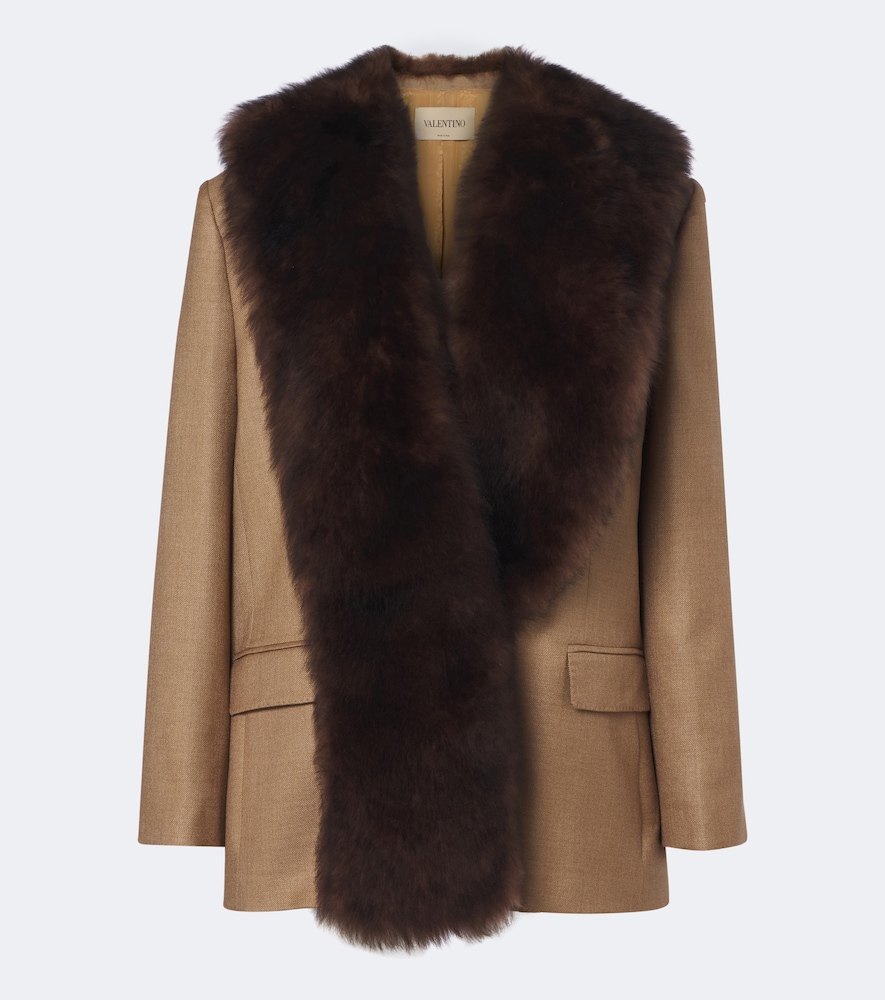Garavani Shearling-Trimmed Silk And Jacket