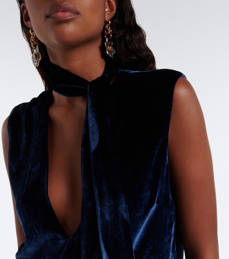 Fringed Tie-Neck Velvet Top