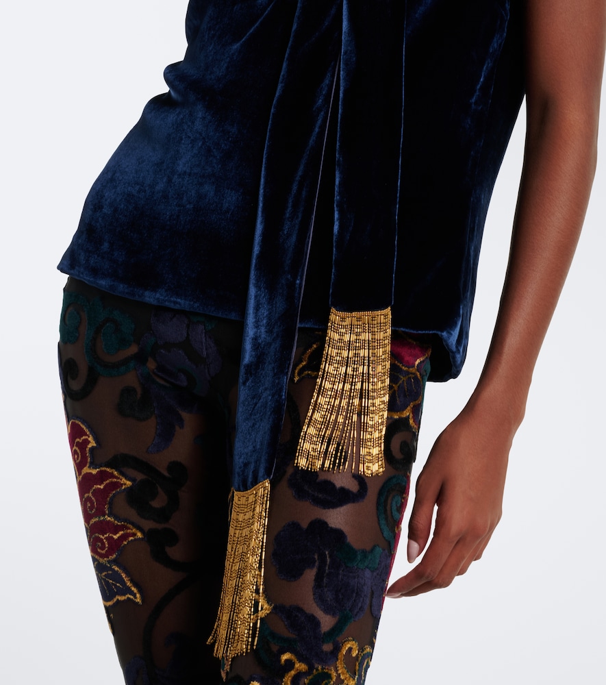 Fringed Tie-Neck Velvet Top