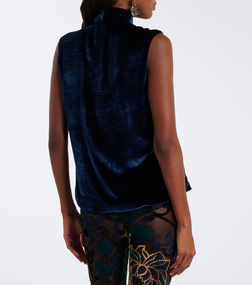 Fringed Tie-Neck Velvet Top