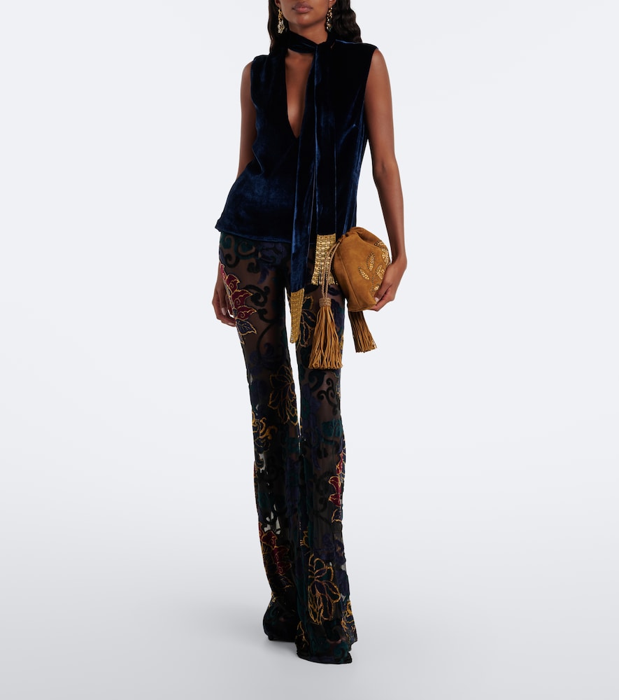 Fringed Tie-Neck Velvet Top