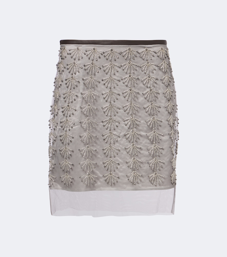 Minirock aus Mesh mit Leder und Zierperlen
