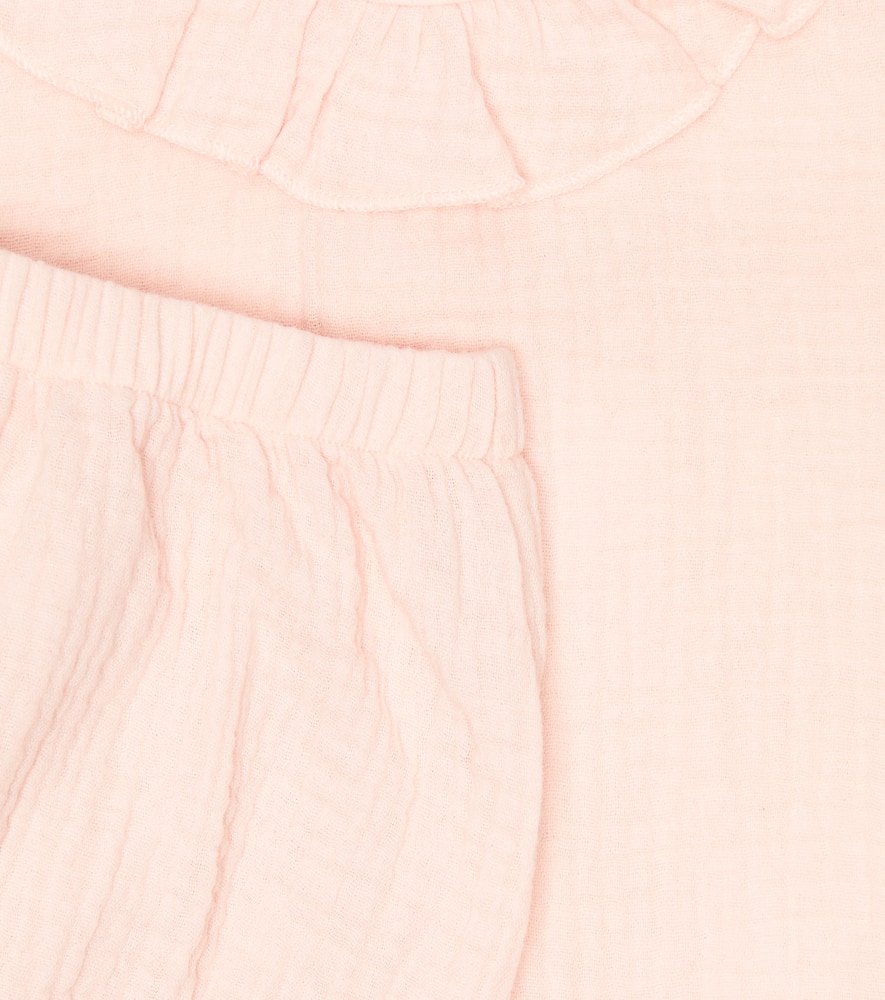 Il Gufo Baby Cotton Dress And Bloomers Set In Panna & Fragola