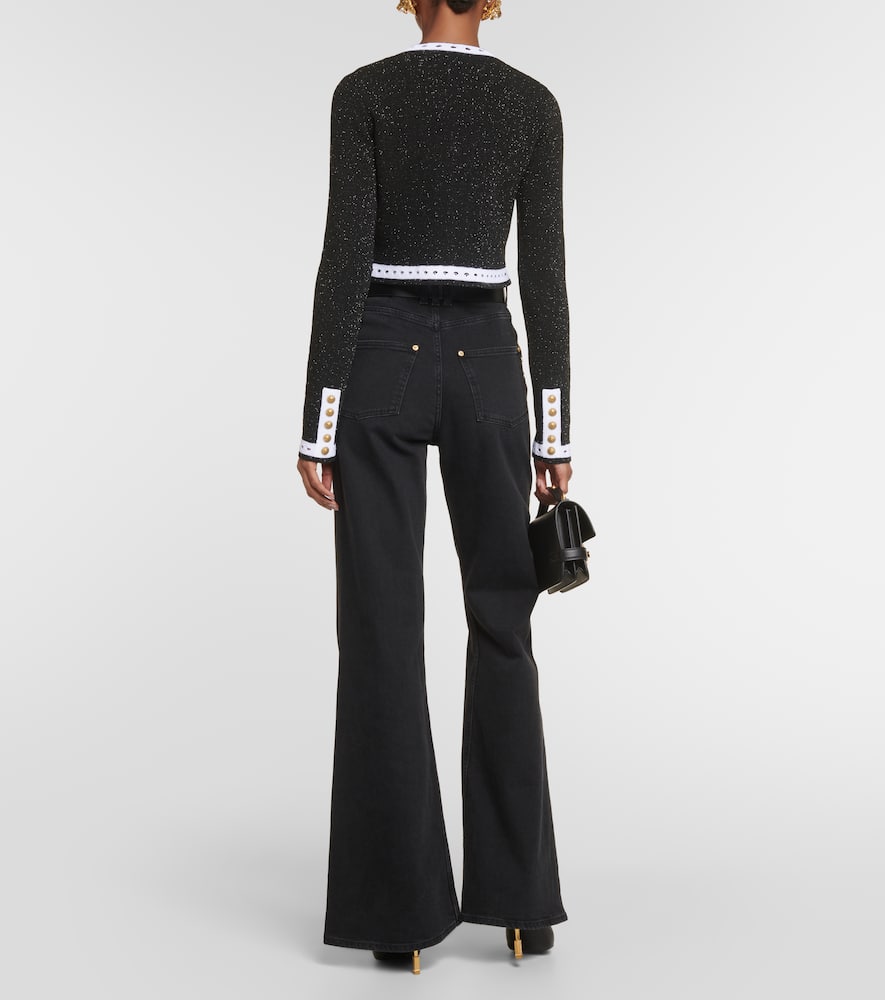 Shop Balmain Embellished Knit Cardigan In Black