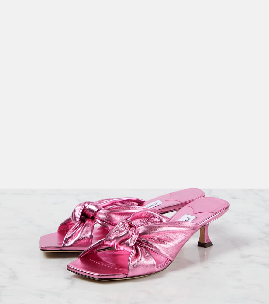 Jimmy Choo Avenue 50 Metallic Leather Mules In Candy Pink