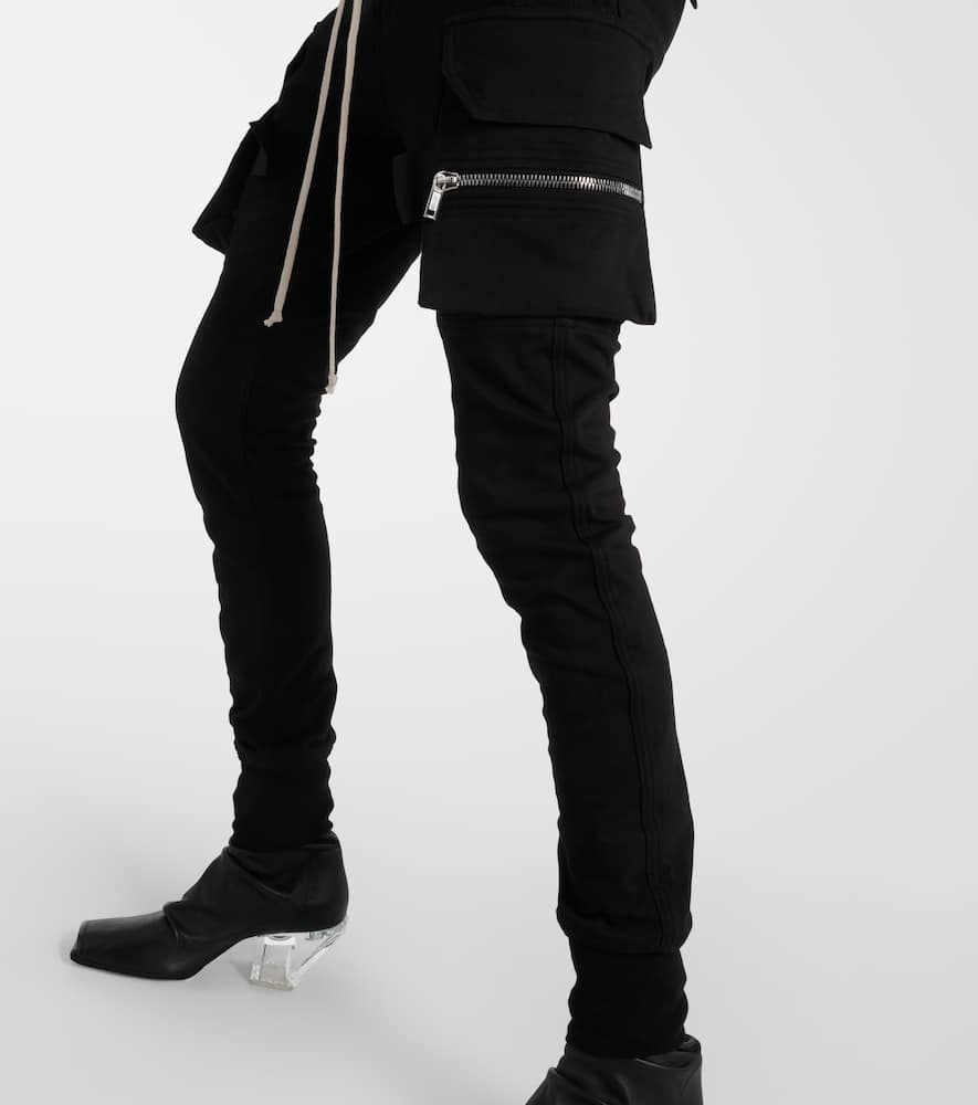 Shop Rick Owens High-rise Cotton Skinny Cargo Pants In Black