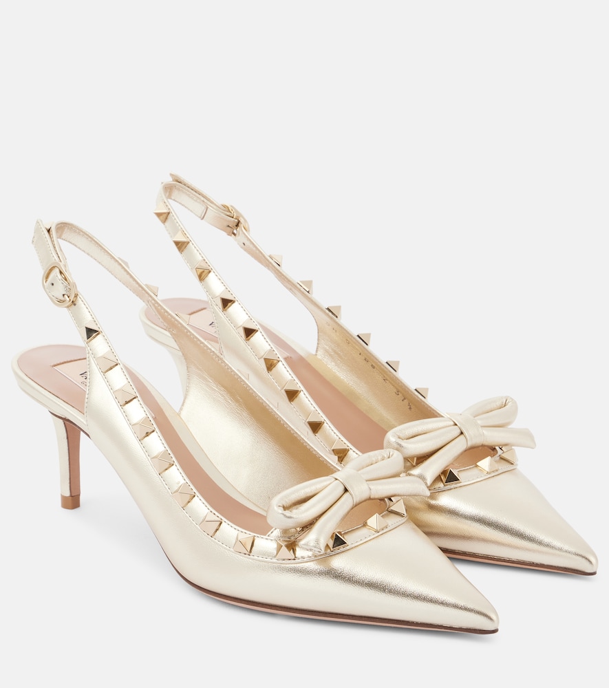Valentino Garavani Rockstud Bow leather slingback pumps