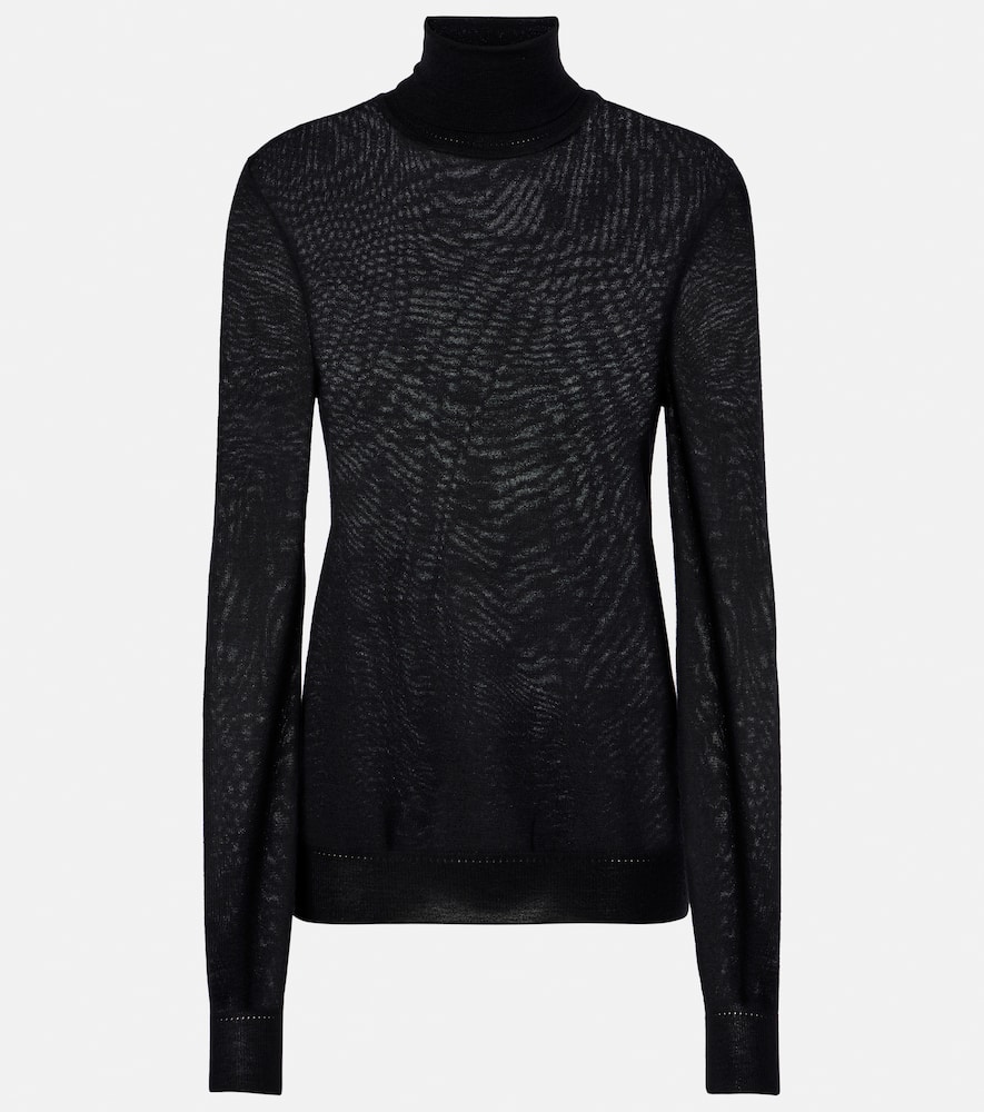Saint Laurent Black Wool Blend Turtleneck Sweater In Black