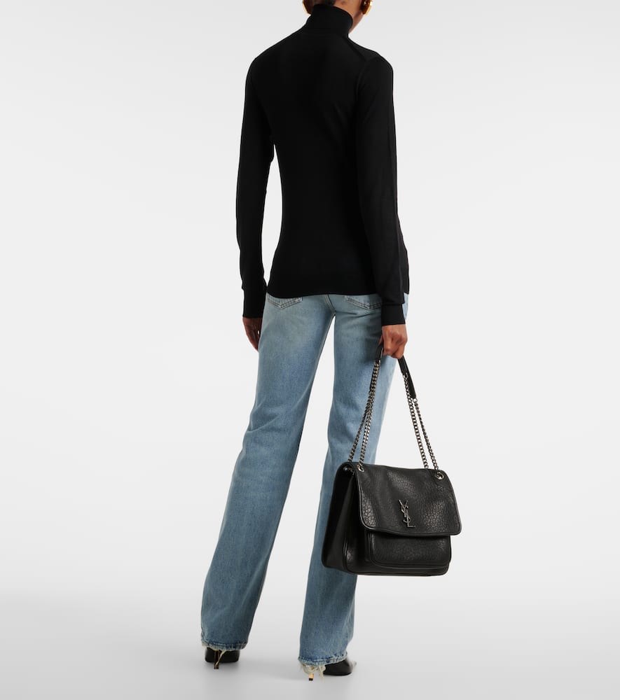 Saint Laurent Black Wool Blend Turtleneck Sweater In Black