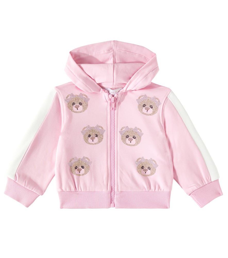 Monnalisa Zip-up Sweatshirt With Rhinestone Teddy Bears In Pink