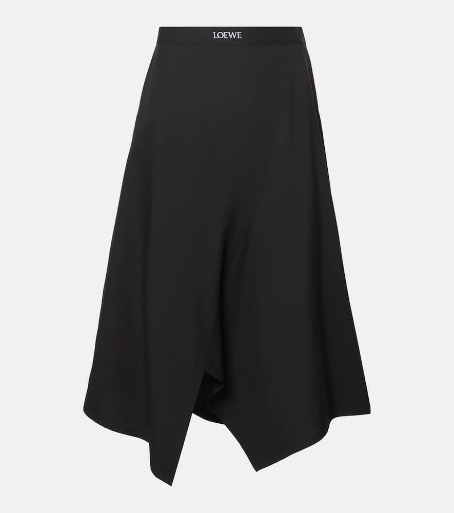 Asymmetric wool midi skirt