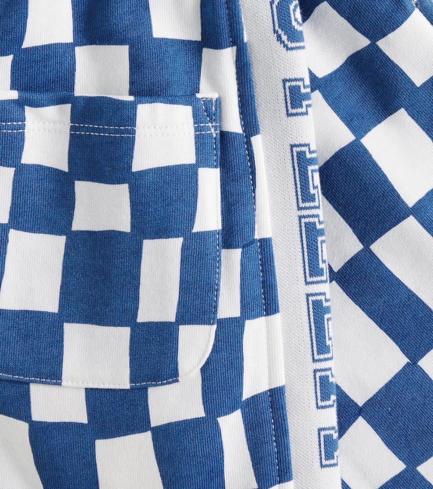 Stella Mccartney Logo Checked Cotton Jersey Shorts In Blue