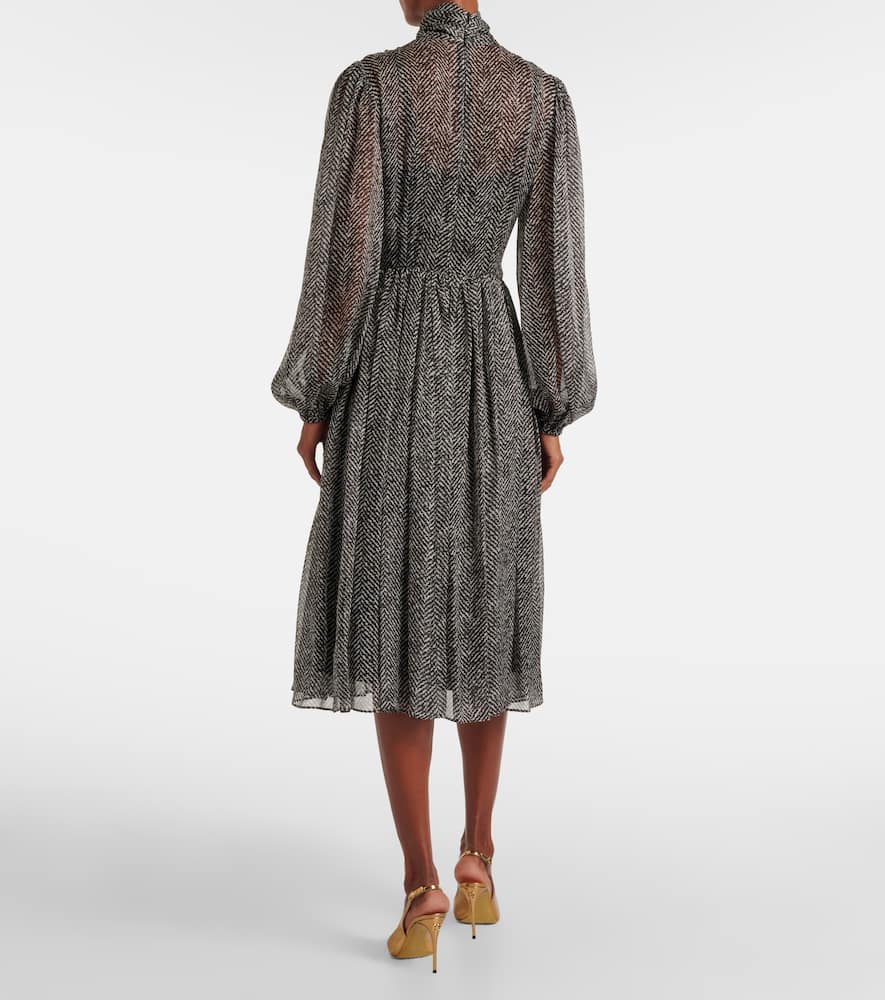Dolce & Gabbana Chevron Tie-neck Silk-blend Midi Dress In Black