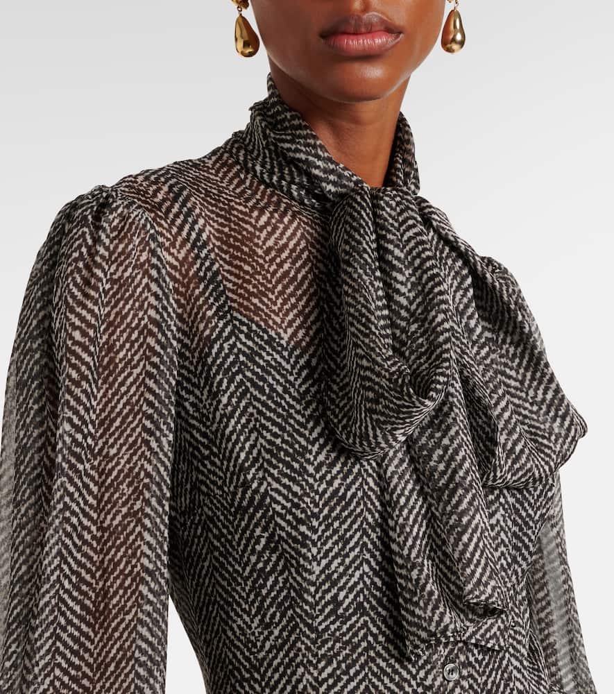 Dolce & Gabbana Chevron Tie-neck Silk-blend Midi Dress In Black
