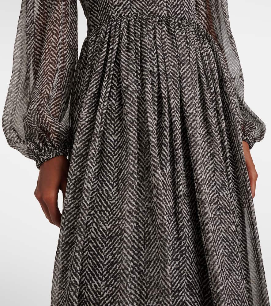 Dolce & Gabbana Chevron Tie-neck Silk-blend Midi Dress In Black