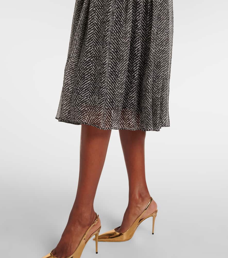 Dolce & Gabbana Chevron Tie-neck Silk-blend Midi Dress In Black