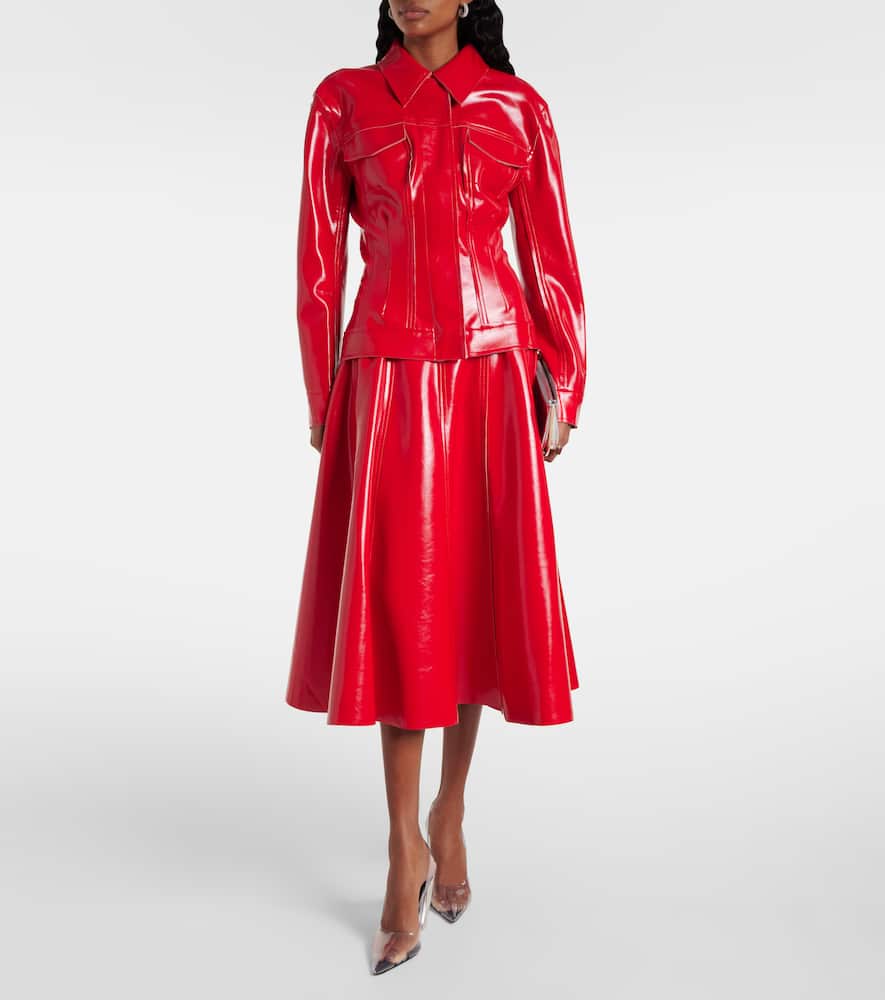 Norma Kamali Pleated Faux Leather Midi Skirt In Red