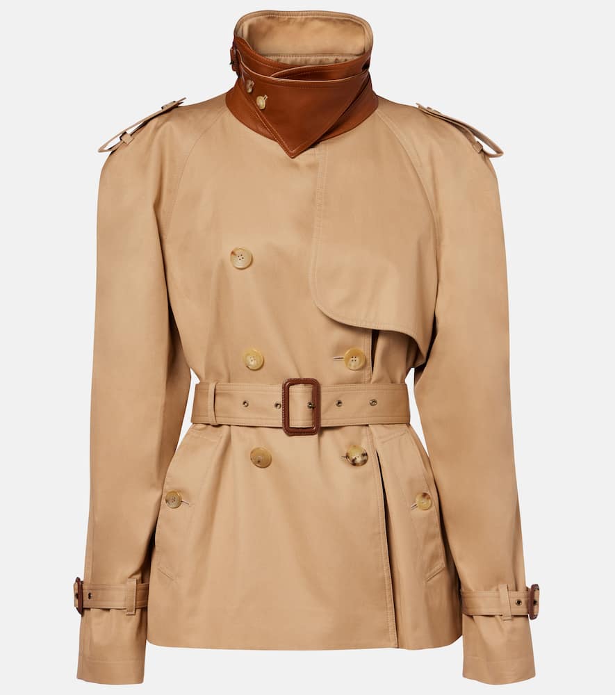 Chloé Cropped Cotton Gabardine Trench Coat In Brown