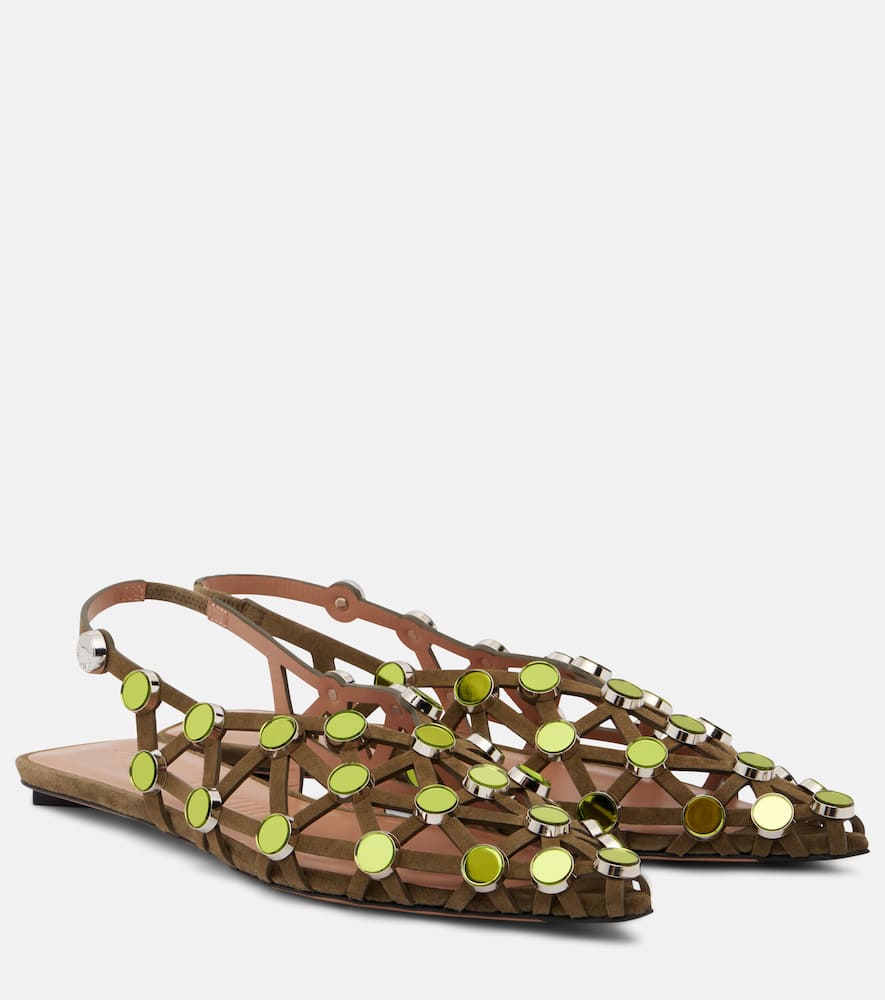 Grid embellished ballet flats