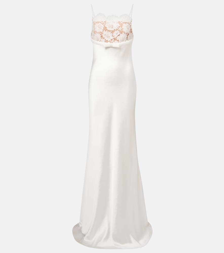 Self-portrait Lace-trimmed Satin Maxi Dress In White