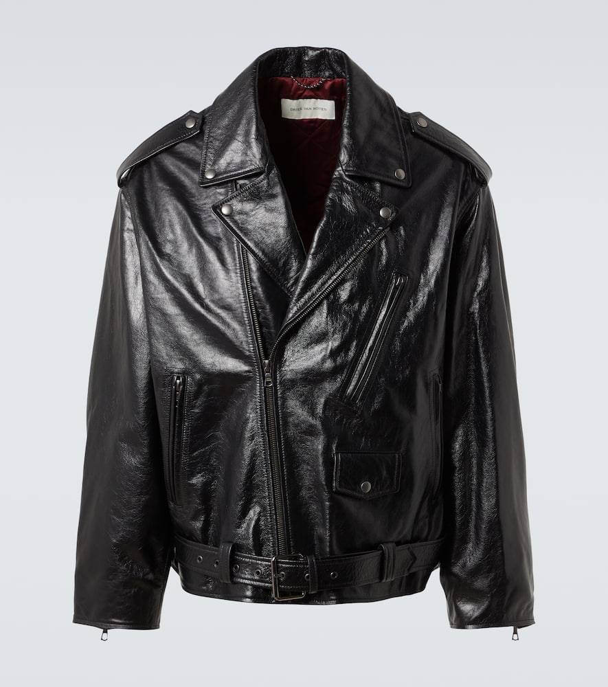 Dries Van Noten Leather Biker Jacket In Black