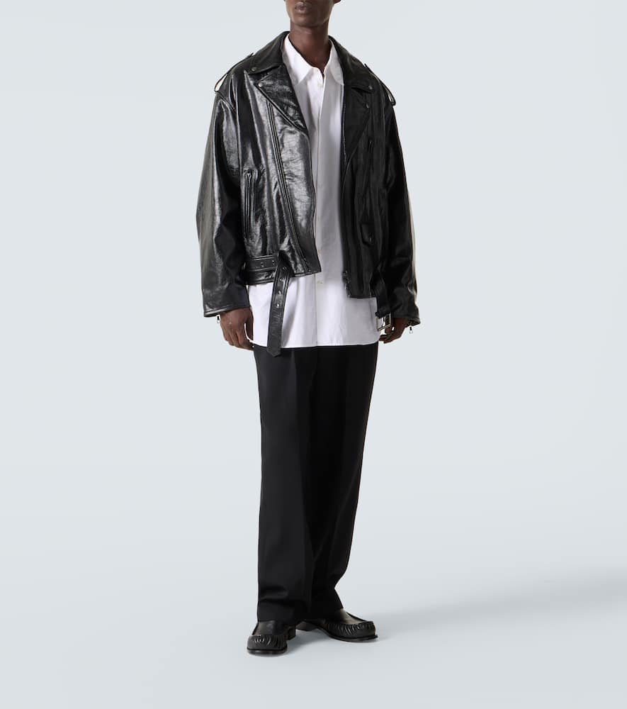 Dries Van Noten Leather Biker Jacket In Black