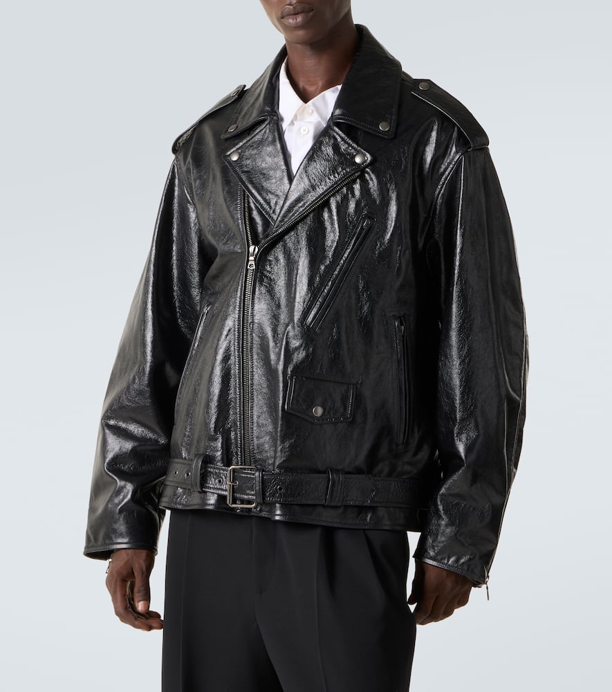 Dries Van Noten Leather Biker Jacket In Black