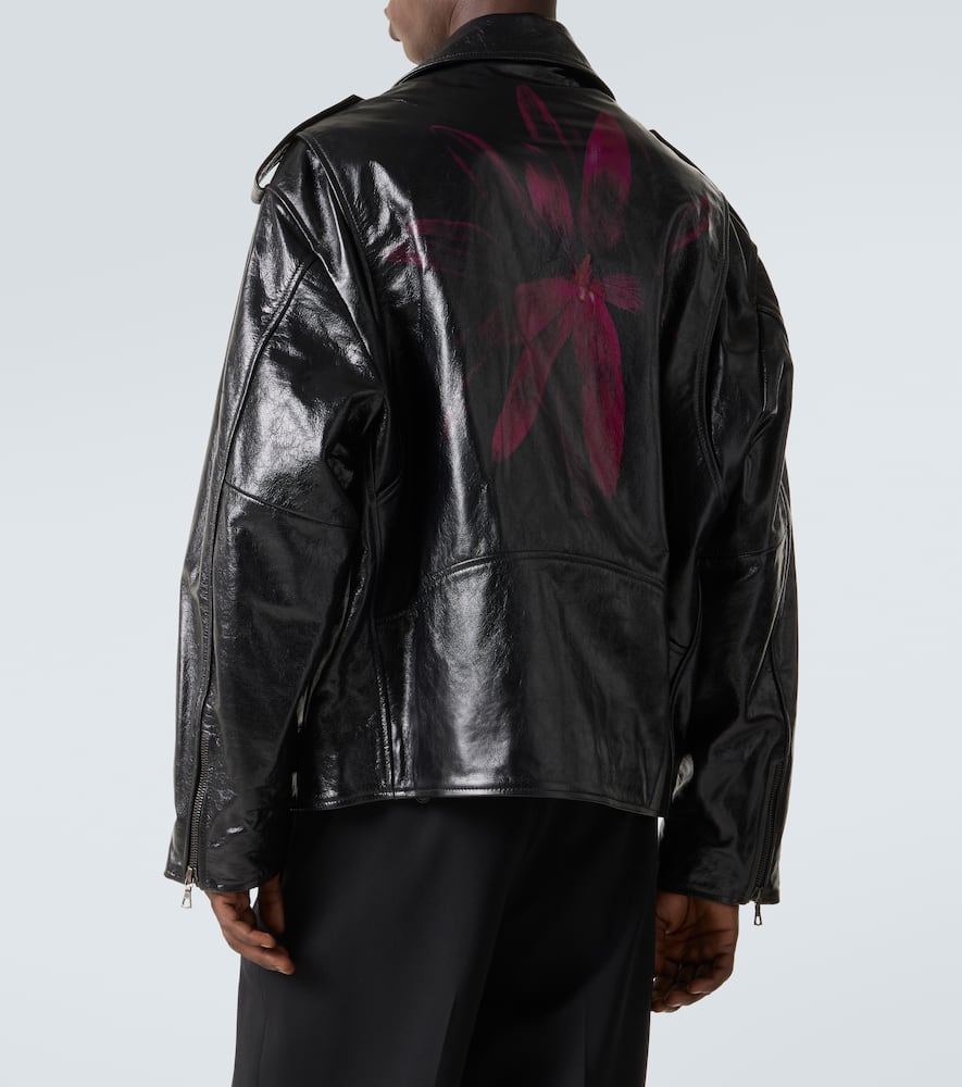 Dries Van Noten Leather Biker Jacket In Black