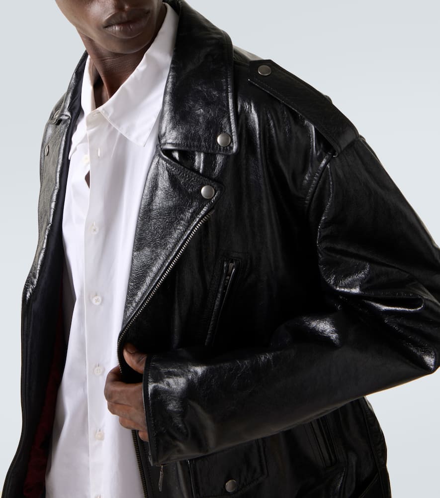 Dries Van Noten Leather Biker Jacket In Black