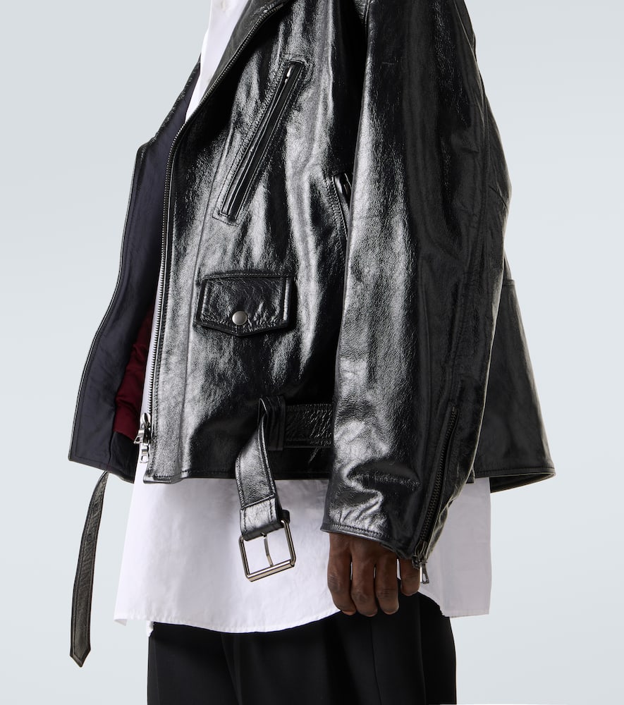Dries Van Noten Leather Biker Jacket In Black