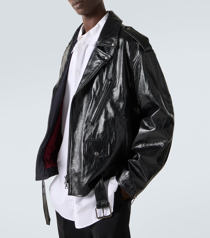 Dries Van Noten Leather Biker Jacket In Black