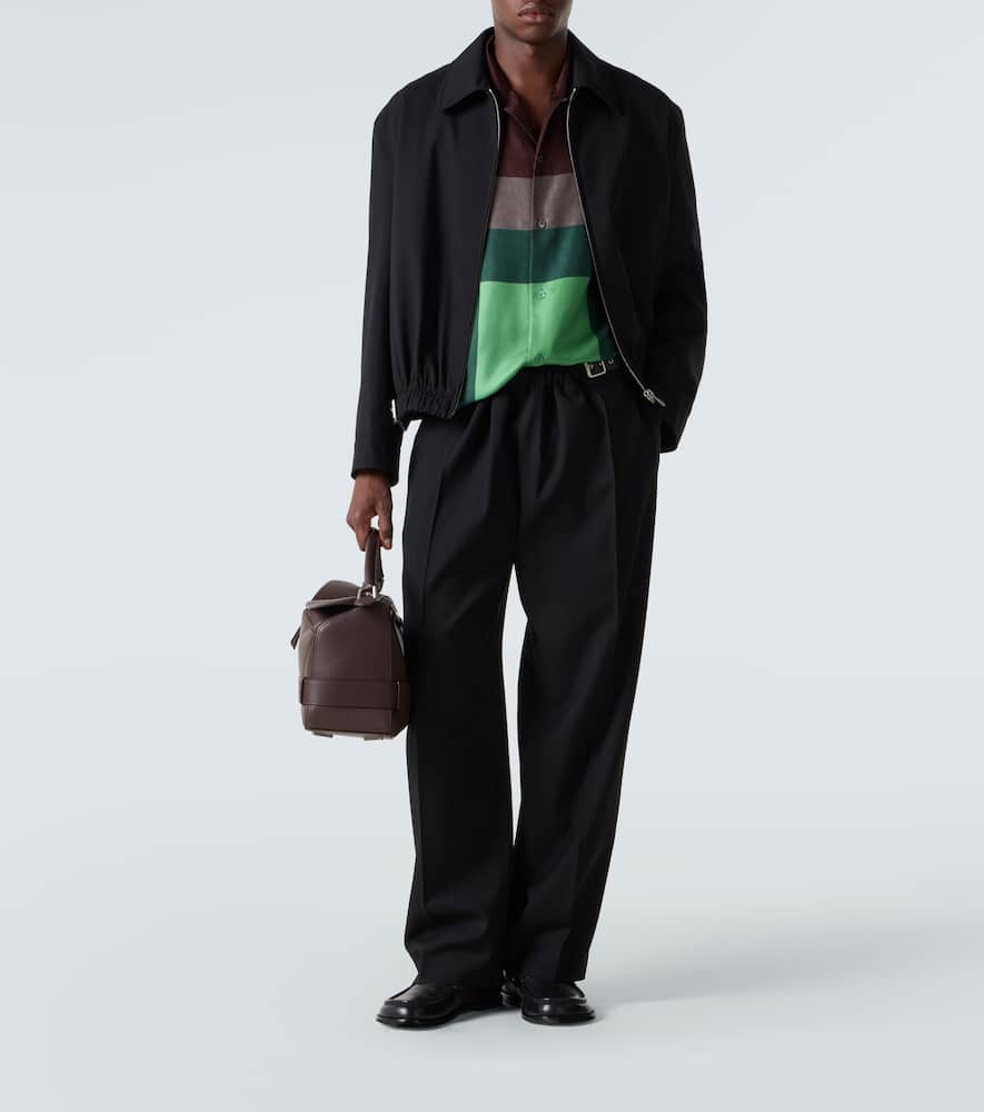 Loewe Belted Leather-trimmed Wool Blouson In Black