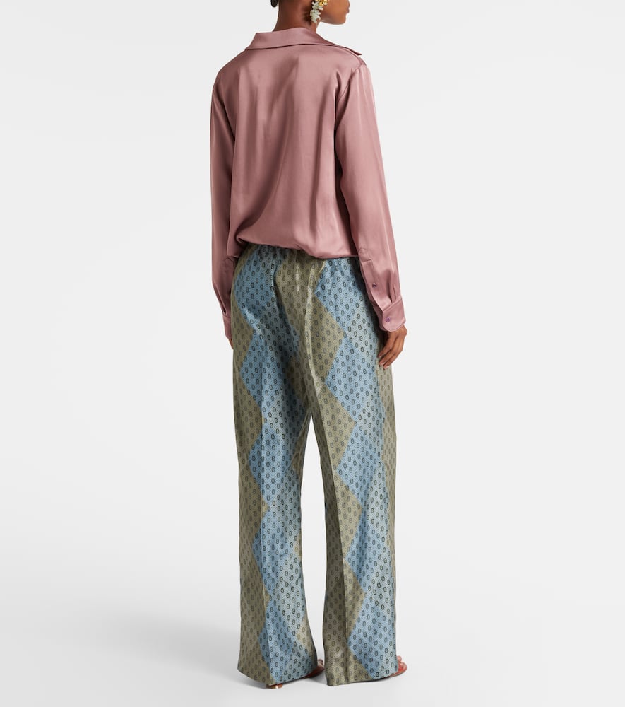 Dries Van Noten Womens Stone Puvis Graphic-print Silk Trousers In Blue
