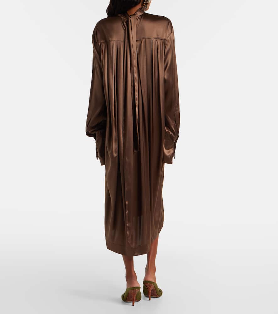 Dries Van Noten Turtleneck Silk-blend Satin Midi Dress In Brown