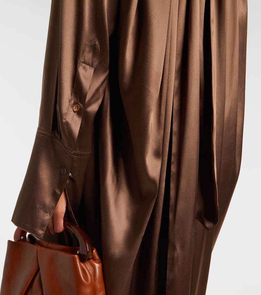 Dries Van Noten Turtleneck Silk-blend Satin Midi Dress In Brown