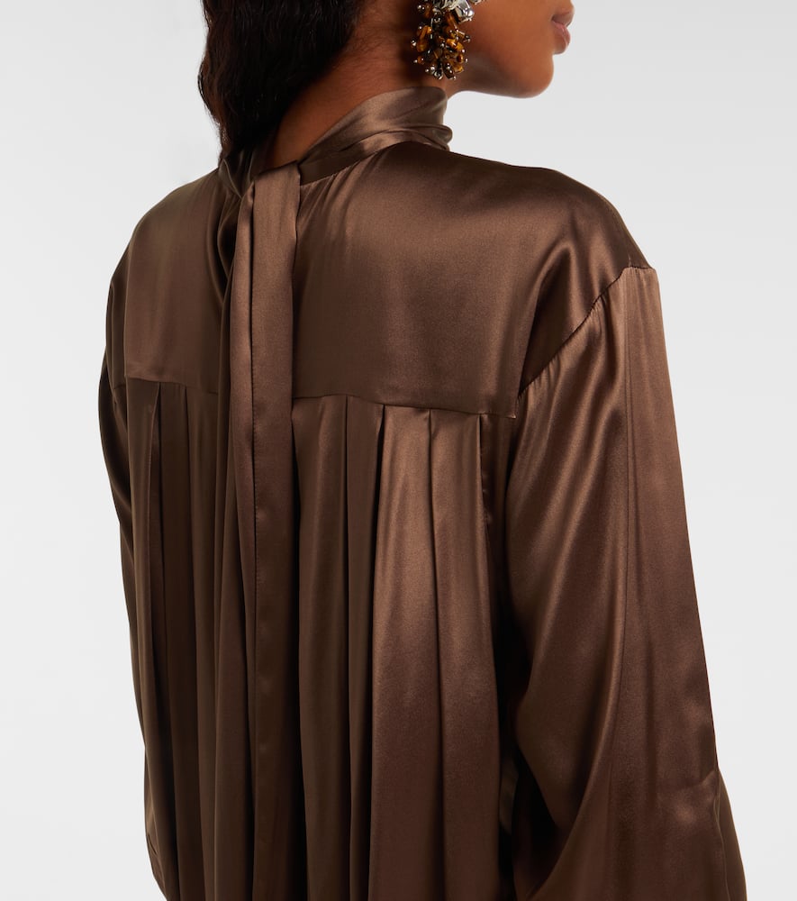 Dries Van Noten Turtleneck Silk-blend Satin Midi Dress In Brown
