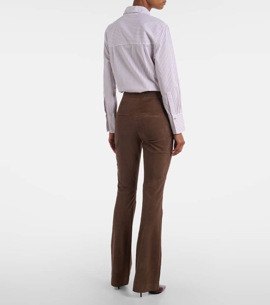 Veronica Beard Gracie High-rise Suede Flared Pants In Brown