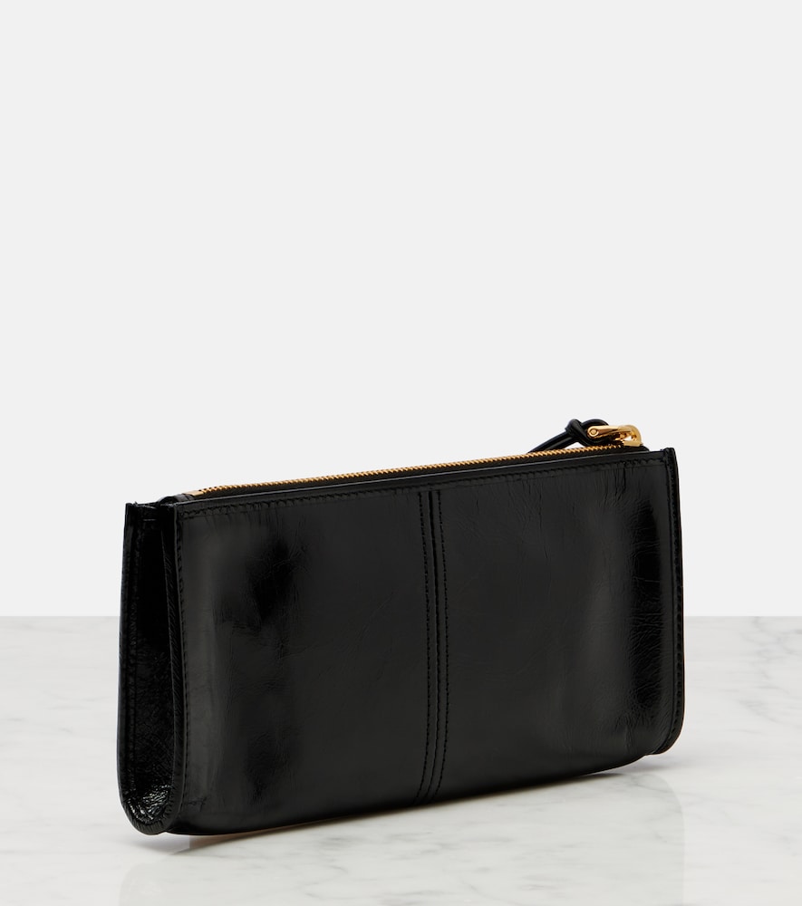 Prada Zip Soft Lux Leather Pouch Bag In Black